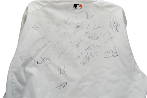 2010 World Series Champions Giants Team-Signed Majestic Therma Base White Jacket (27 Signatures including Posey and Wilson) 
